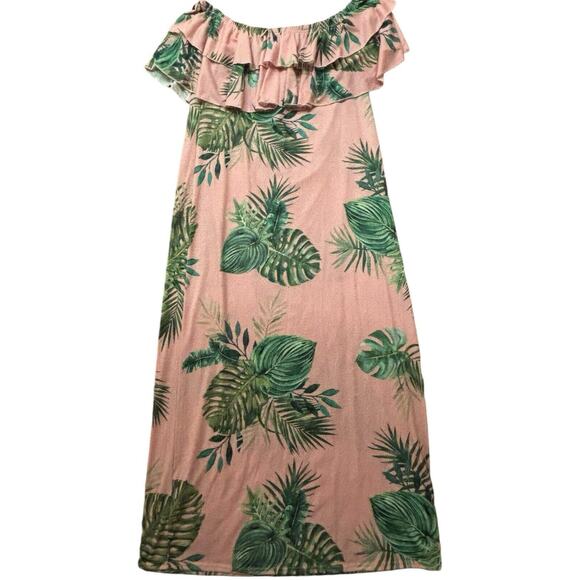 Boohoo Plus Imogen Palm Print Ruffle Tiered Maxi Dress Off The Shoulder Size 20 - Picture 7 of 10